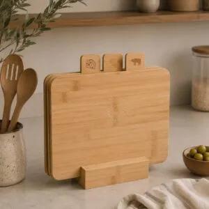 Set x3 Tablas Con Señaladores Y Base Soporte De Bamboo