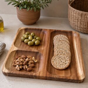 Bandeja De Madera Acacia Cuadrada 3 Divisiones