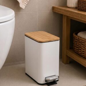 Tacho Rectangular Natural Con Tapa Bambú Con Doble Balde