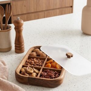Caja De Madera Acacia Con Tapa De Acrílico Rectangular 6 Espacios