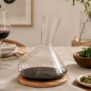 Decantador de vidrio Base Irregular Con Base De Madera 2000ml