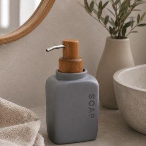 Dispenser Soap Gris Tapa Madera