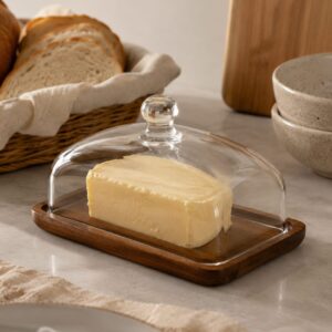 Mantequera De Madera Acacia Con Tapa De Vidrio