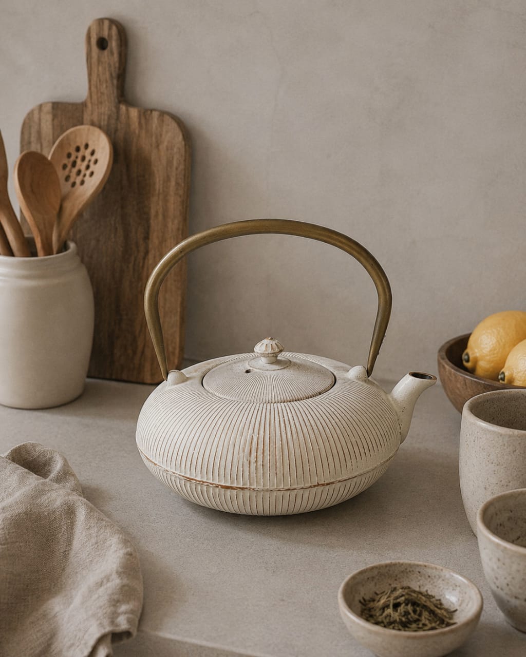 Tetera De Hierro Grande White/Gold