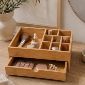 Organizador De Bambú Alhajero Con Cajón 20x13x9cm