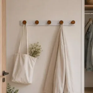 Perchero De Pared De Metal Y Madera (5 Ganchos)