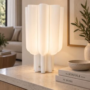 Lampara Blanca Led Inalámbrica Vidrio Base Acanalada