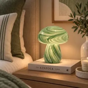 Lampara Verde Led Inalámbrica De Vidrio Mini Hongo
