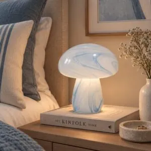 Lampara Celeste Led Inalámbrica De Vidrio Mini Hongo
