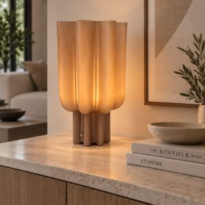 Lampara Ámbar Led Inalámbrica Vidrio Base Acanalada