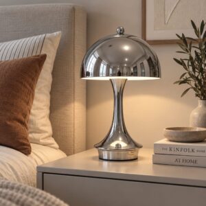 Lampara Gris Metal Led Inalámbrica Forma Cúpula