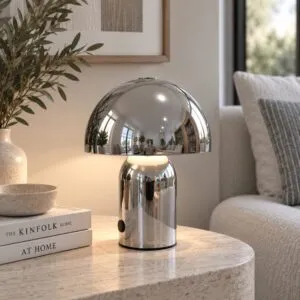 Lampara Gris Metal Led Inalámbrica Metal Forma Semiesfera