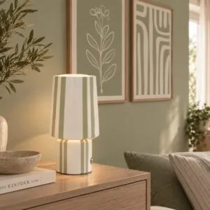 Lampara de Vidrio Rayas Verdes y Blancas Led Inalámbrica