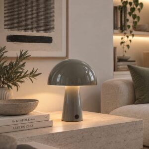 Lampara Taupe Led Inalámbrica Metal Fungi Base Ancha