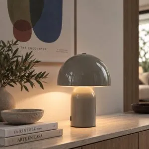 Lampara Taupe Led Inalámbrica Metal Forma Semiesfera