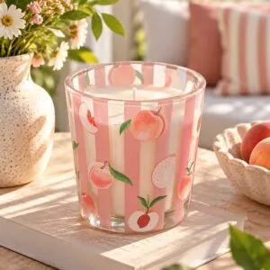 Vela Frutas Frescas Durazno y Flor De Peonias